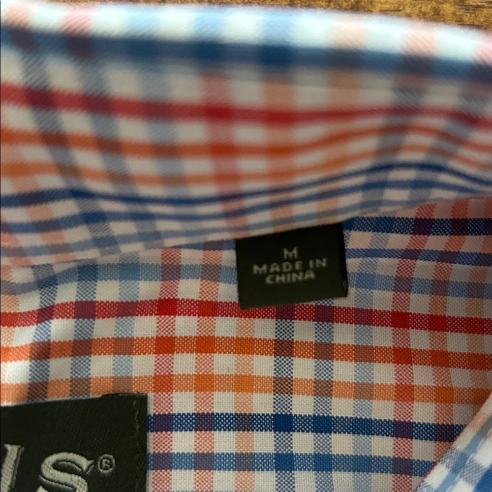 Orvis men’s bright crisp, blue orange plaid pinstripe button down collar size M‌ - Picture 6 of 9